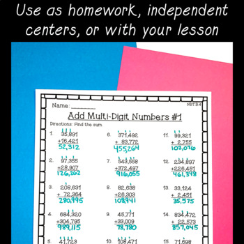 4th grade addition subtraction worksheets multi digit