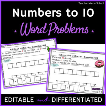 Addition & Subtraction to 10 Word Problems BUNDLE by Teacher Mama School