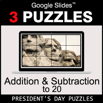 Preview of Addition & Subtraction to 20 - Google Slides - President's Day Puzzles