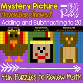 Addition  & Subtraction to 20 Mystery Pictures: November Themed