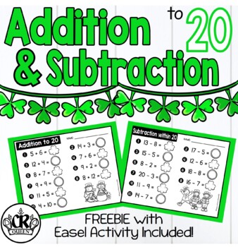 Preview of Addition & Subtraction to 20 St. Patrick's Day Worksheet FREEBIE