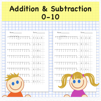 Preview of Addition Subtraction up to 10 Worksheets, Printable for Kindergarten, Preschool