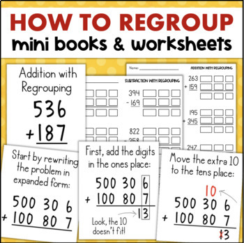 Preview of 3 Digit Addition & Subtraction with Regrouping Worksheets Place Value Strategies