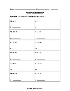 Preview of Addition & Subtraction with Variables