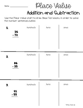 Addition / Subtraction with a 100's Chart and Place Value Base Ten