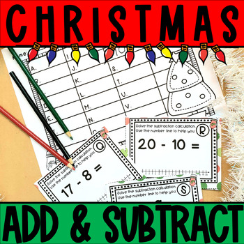 Preview of Christmas Addition Subtraction with a Number Line Task Cards Bundle 1st Grade
