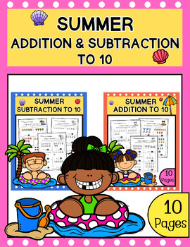 Preview of Addition Subtraction with picture to 10 | Number to 10 |Theme summer worksheets