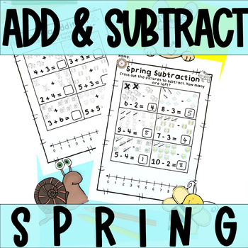 Preview of Spring Addition Subtraction within 20 Worksheets Pre-K Kindergarten 1st Grade