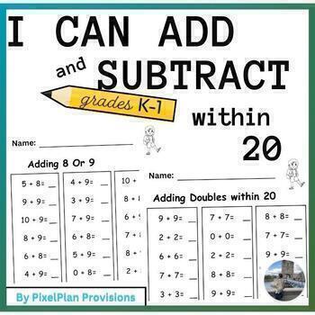 Preview of Addition & Subtraction within 20 Worksheets Math Fact Fluency Practice: Sp Ed +