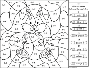 Addition Sums of 9 to 16 ~ Color By Code ~ Easter Themed by Primarily First