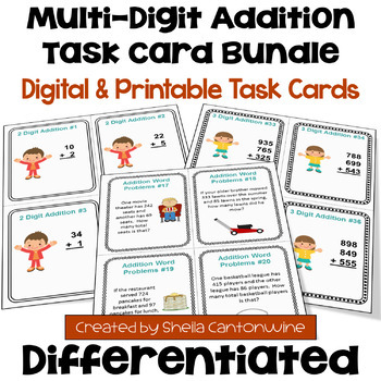 Preview of Multi-Digit Addition Task Card Bundle - Differentiated with Word Problems