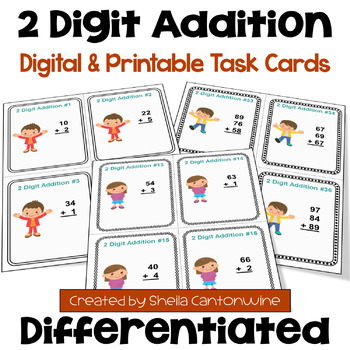 Preview of 2 Digit Addition Task Cards - Differentiated