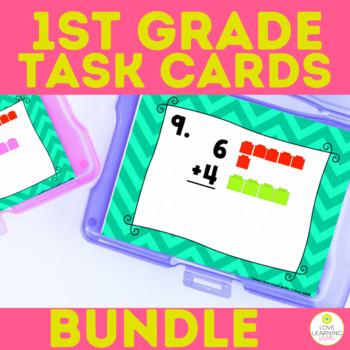 Preview of 1st Grade Addition Task Cards Bundle Math Review  Domino, Doubles, 3 Addend