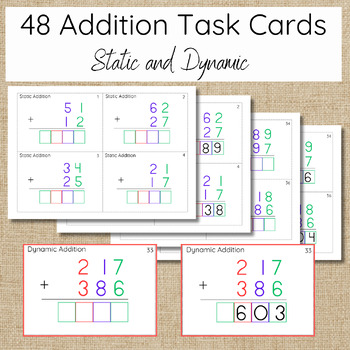 Preview of Addition Task Cards- Static and Dynamic