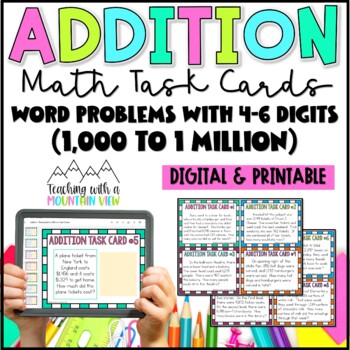 Preview of Addition Task Cards, Word Problems 1,000 - 1,000,000