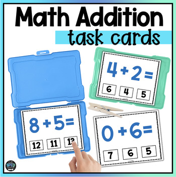 Preview of Addition Numbers 0-12 Math Activity Task Cards Autism Centers Special Education