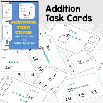 Preview of Addition Task Cards w/ Visual Cues by Autism Classroom-Math