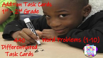 Preview of Addition Task Cards/Word Problems/Differentiated Task Cards