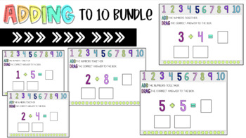 Preview of Addition Task Cards to 10: Digital Task Cards, Distance Learning Centers