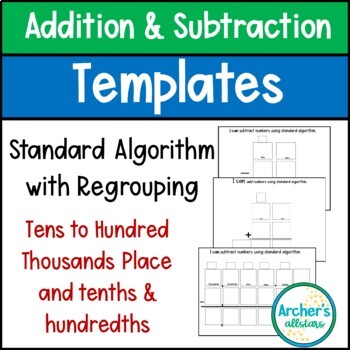 Preview of Addition and Subtraction Templates w Regrouping Tenths Hundredths Thousandths