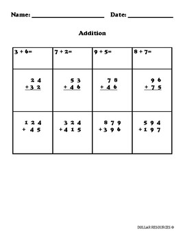 Addition Test by Everyday Resources | TPT