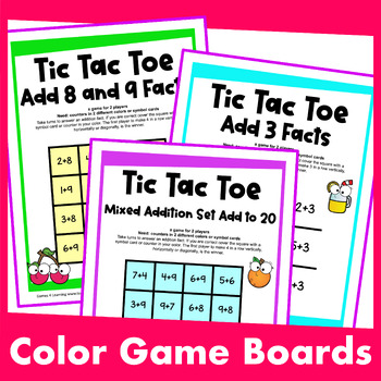 Printable & Digital Tic Tac Toe Math Games for Addition Fact Fluency  Practice