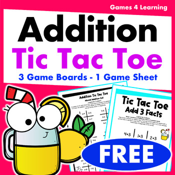 Preview of Free Tic Tac Toe Addition Games for Math Fact Fluency - Printable & Digital