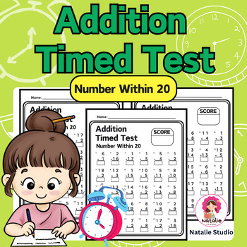 Preview of Addition Timed Test | Fact Fluency | Numbers within 20 | Math | Printable