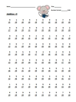 Addition Timed Math Drills 100 Problems (Mouse Themed) by Alissa Walters
