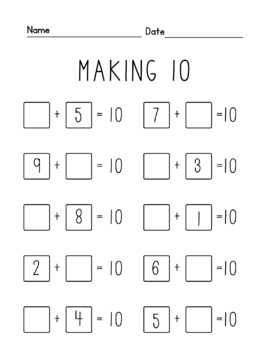 Addition To 10 Making 10 Worksheet Printable FREE! by AKAlice Teacher