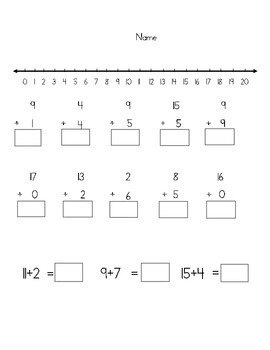 Preview of Addition To 20 With Number Line