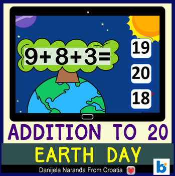 Preview of Addition To 20 with Three 3 Addends | Earth Day MATH Boom ™ Cards