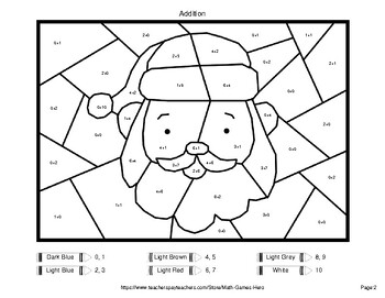 Addition Up to 10 - Christmas Coloring Worksheets | Color by Number