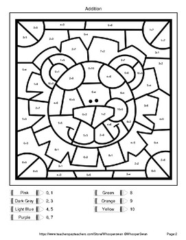 addition up to 10 color by number coloring worksheets safari