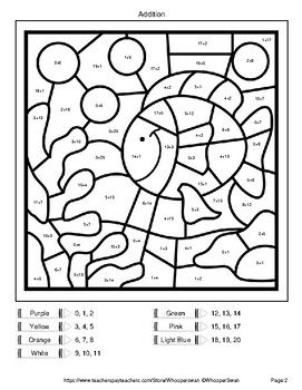 addition up to 20 color by number coloring worksheets