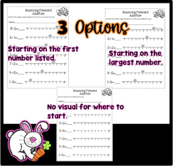 addition using a number line worksheets differentiated tpt