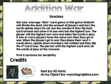 Addition War Game (Adding 0-9) First Grade MATH