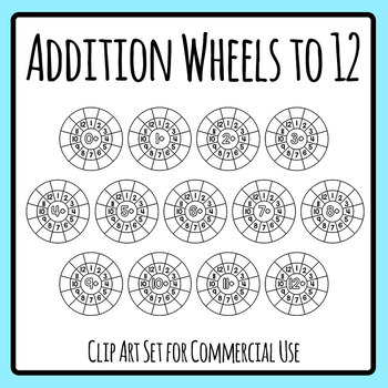 Preview of Addition Wheels to 12 with Blank Answer Sections Math Wagon Wheels Clip Art