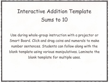 Preview of Addition White board Click and Drag with Printable: K/1st (3 pages)