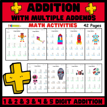 Preview of Addition With Multiple Addends Math Worksheet (1 & 2 & 3 & 4 & 5 Digit Addition)