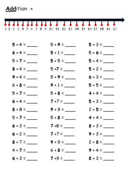 Preview of MATH - Addition With Number Line Counting Up Sums to 20