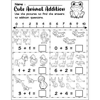 Addition With Pictures : Cute Animal no prep Math Worksheets | TPT