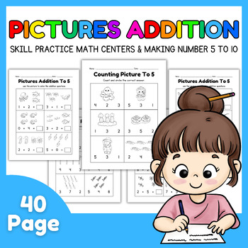Preview of Addition With Pictures l Kindergarten Math Practice & Counting on number to 5-10
