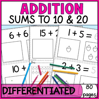 Preview of Addition With Pictures to 20 Worksheets Differentiated - Special Education Math