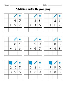 Addition With Regrouping Base Ten Blocks Worksheet 1 Tpt