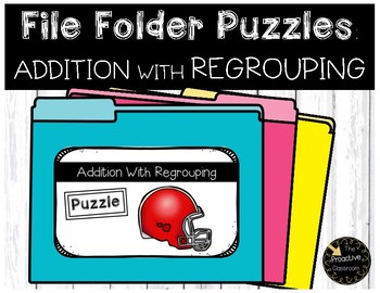 Preview of Double Digit Addition With Regrouping Game File Folder Puzzles Sports Theme