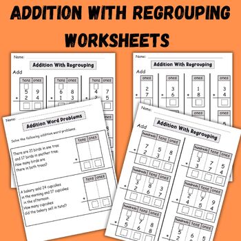 Preview of Addition With Regrouping Worksheets Math Activity Counting Worksheets