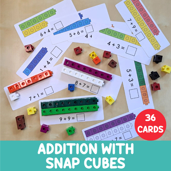 Preview of Addition With Snap Cubes, 36 Cards, Counting, Math Centers, Connecting Cubes