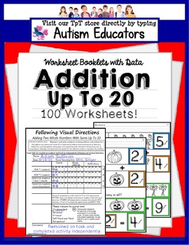 Preview of Addition With Sums Up To 20 For Visual Learners of Autism and Special Education