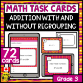 Addition With and Without Regrouping Task Cards | Paper or